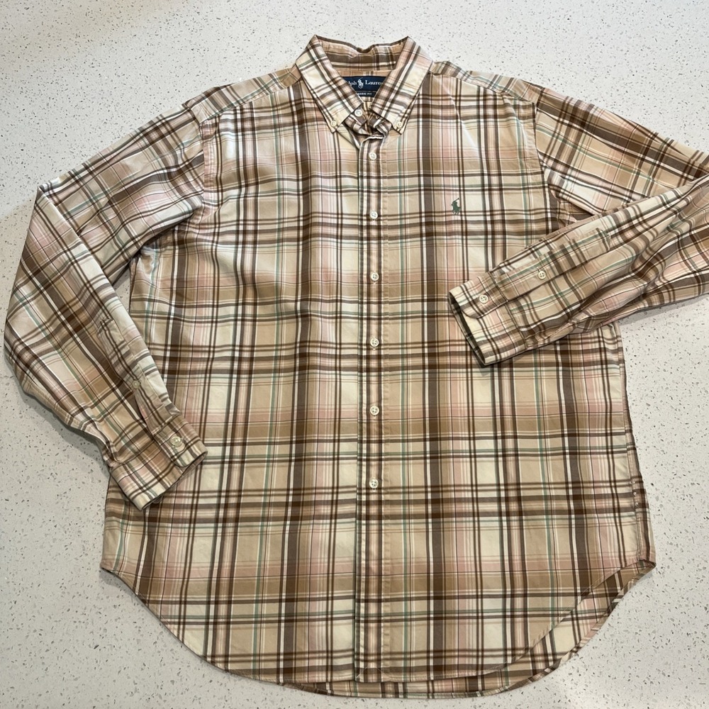 Ralph Lauren Check Plaid Button Down Shirt L Classic Fit Cotton Preppy Office
